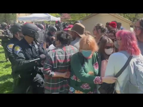 Indiana University Bloomington police and protestors clash during protests, 33 arrested