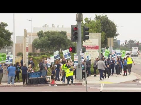San Diego Kaiser Permanente healthcare union workers hold informational picket, push for better pati