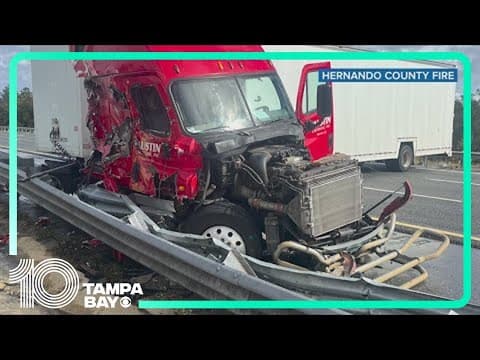 Crash on I-75 in Hernando County causes semi to jackknife