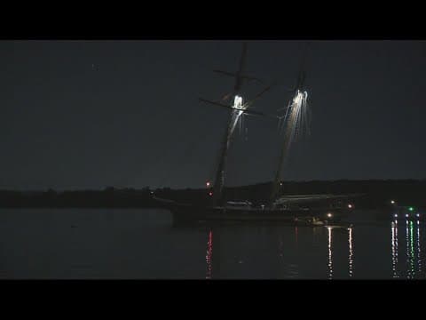 Pride of Baltimore II makes it way through Woodrow Wilson Bridge on its way to Alexandria