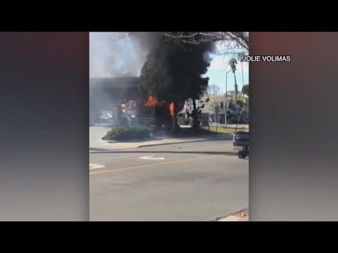 RV catches fire at La Mesa gas station; 2 people transported with burn injuries