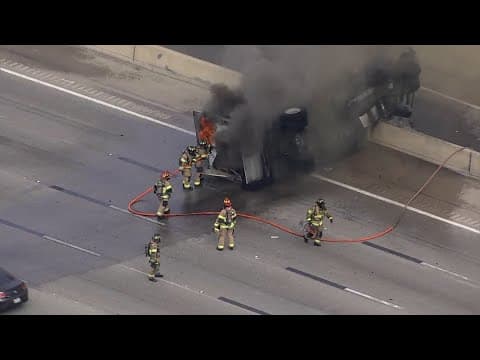 Raw video: Firefighters put out burning box truck on North Loop