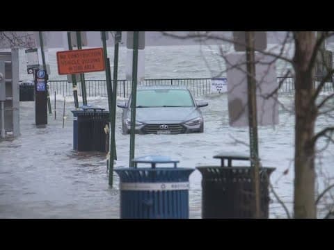 Car stuck in floodwaters in Alexandria