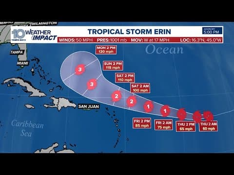Tracking Tropical Storm Erin as it continues moving through the Atlantic