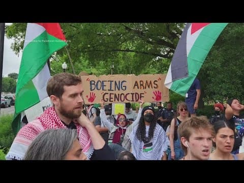 Pro-Palestinian protesters rally during Memorial Day parade