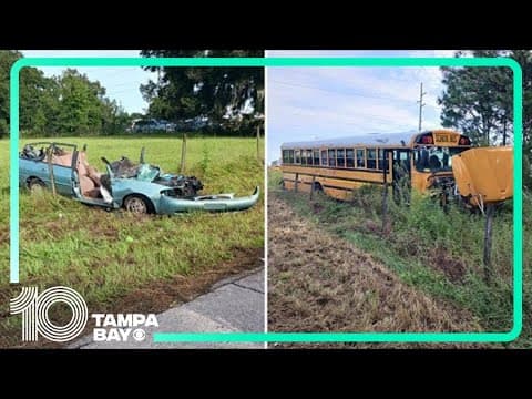 FHP: Car runs stop sign, crashes into bus with 14 students on board in Sumter County