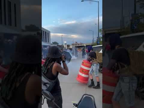 Colorado State Patrol and Denver Police meet protesters near Exposition and Broadway