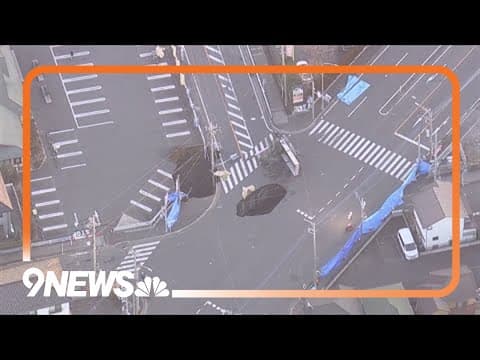 Sinkhole swallows large truck in Yashio City, Japan