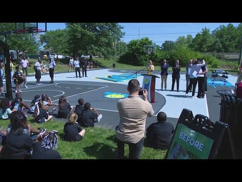 Haliburton helps reveal renovations to park's basketball court