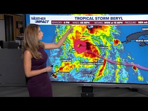 4 p.m. Tropical Storm Beryl update: Hurricane watch in place for part of Texas coast