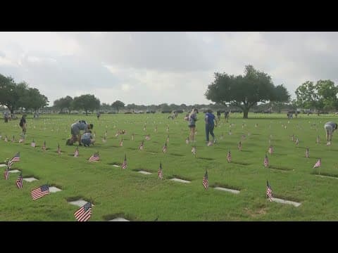 Flags planted at Houston National Cemetery to honor the fallen
