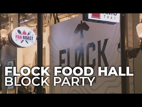 The Flock Food Hall in downtown Portland hosts block party