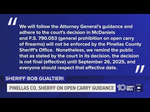 'Everyone needs to be respectful': Pinellas sheriff no longer enforcing open carry ban
