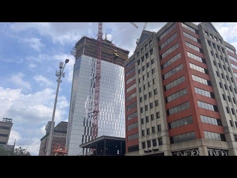 Final beam of new Signia by Hilton hotel in Indianapolis goes up