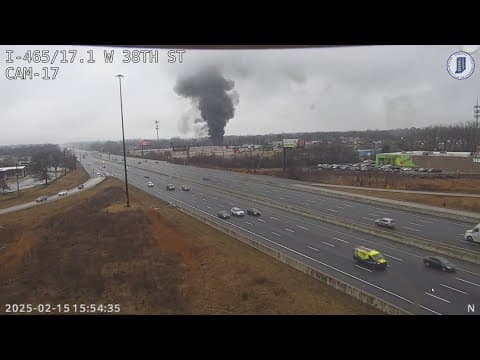 Smoke visible from I-465 after 4 semi cabs catch fire on Indy's west side