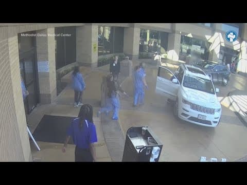 Surveillance video shows a father pulling up at a hospital before delivering his baby himself