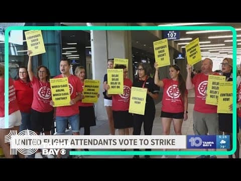 United Airlines flight attendants get word of strike vote while picketing at TPA