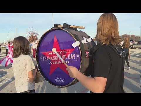 Fishers Marching Tiger Band getting ready to march in Macy's Thanksgiving Day Parade