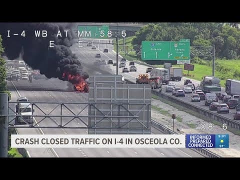 Fertilizer spill after fiery crash slows traffic on I-4 near Orlando theme parks