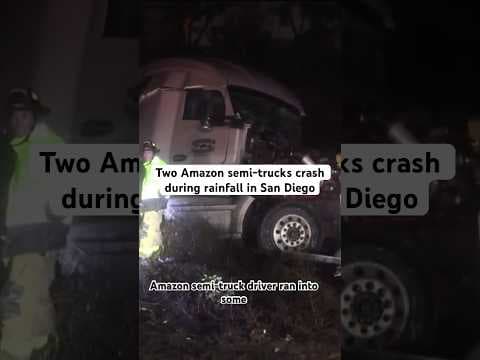 As rain weather starts to ramp up in San Diego, two Amazon trucks crashed and caused traffic delays.