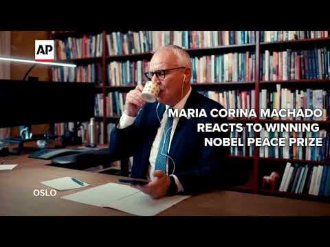 Emotional moment Venezuelan opposition leader Maria Corina Machado learns she won Nobel Peace Prize
