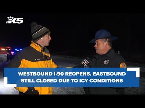 Westbound I-90 reopens, eastbound remains closed amid slushy, icy roads