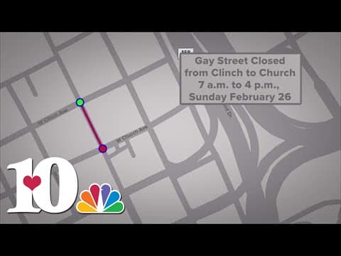 Part of Gay Street will be closed on Sunday