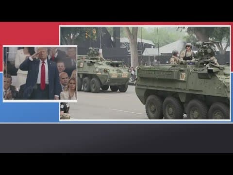 Trump salutes Army stryker vehicles on display in anniversary parade