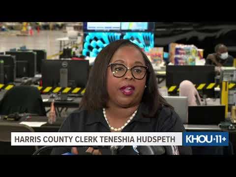 Harris County Clerk Teneshia Hudspeth gives Election Day information as voters head to the polls