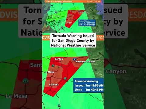 Tornado Warning issued in San Diego County by National Weather Service during Tuesday's storm