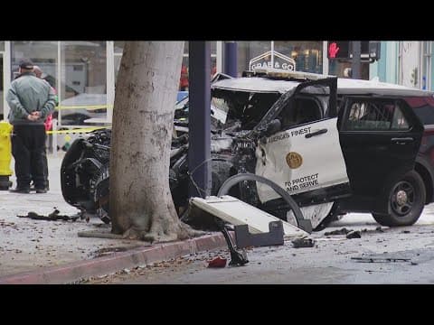 SDPD Officer hospitalized after accident involving a trolley downtown