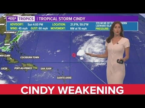 Sunday evening tropical update: Cindy weakening, running out of life