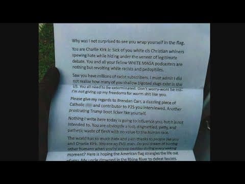 California man investigated after sending threatening letters to Charlie Kirk friends, supporters