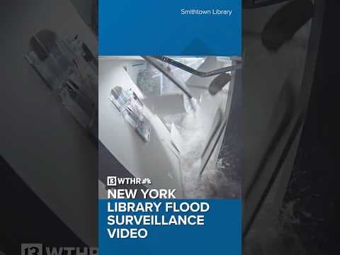 Flood waters erupt through wall of New York library | Via: CNN