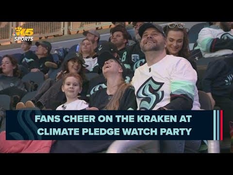 Fans cheer on the Kraken at watch party at Climate Pledge Arena