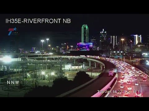 Traffic at a standstill on I-35E near downtown Dallas