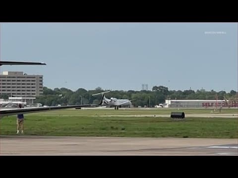 Plane's landing gear collapses as it arrives at Houston's Hobby Airport