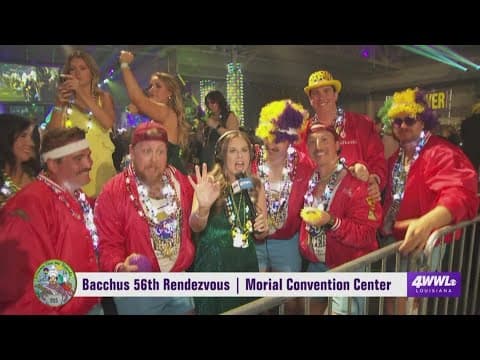 610 Stompers partying with WWL crew at Krewe of Bacchus Rendezvous