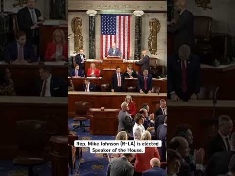 The vote tally is announced as Rep. Mike Johnson (R-LA) is elected Speaker of the House.