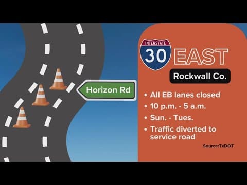 Traffic alert: Rockwall County I-30 closure planned