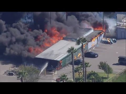Firefighters battle structure fire burning on Campland on the Bay in Pacific Beach