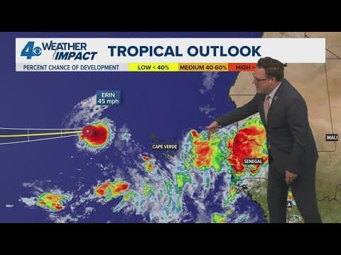 Monday 10 PM Tropical Update: TS Erin is just to the NW of Cabo Verde in the eastern Atlantic