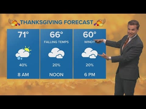Wednesday 12PM Weather: Strong cold front with a few showers set to arrive on Thanksgiving