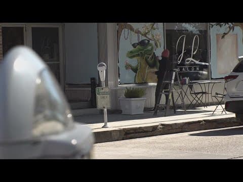Mardi Gras murals in downtown Houma