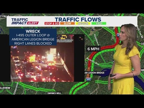 Capital Beltway crash slows morning traffic on Outer Loop near American Legion Bridge