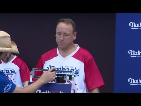 Joey Chestnut weighs in ahead of Nathan's Hot Dog Eating Contest after ban