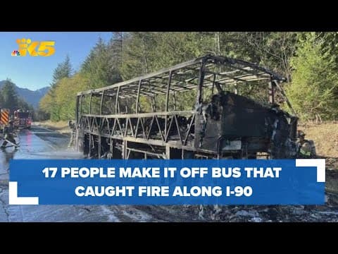 17 people make it off bus that caught fire along I-90