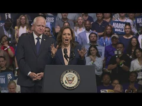 Kamala Harris takes the stage at a rally in Pennsylvania with running mate Tim Walz