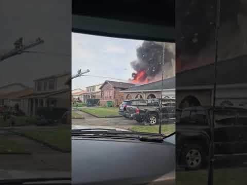 Firefighters escape as burning roof collapsed