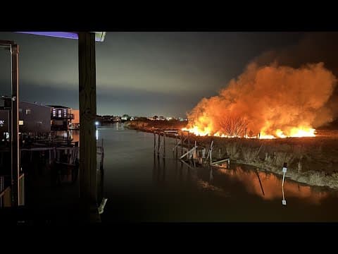 Overnight marsh fire blazes along Highway 11 in Slidell